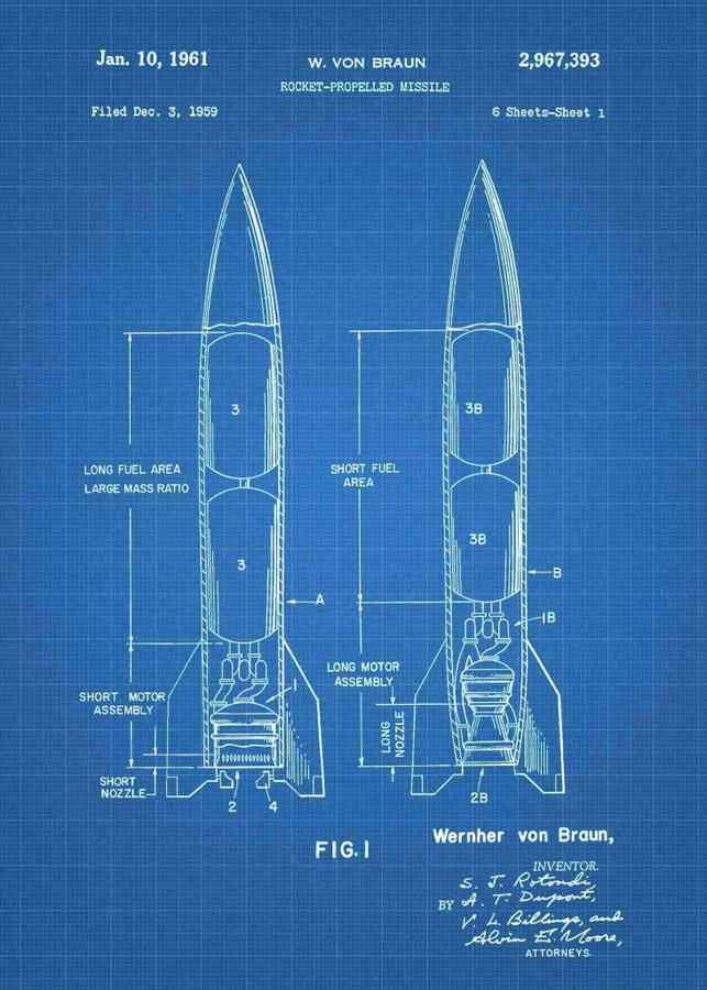 Patent Blueprint wernher von braun rocket propelled missile 3 A4 Photo Print