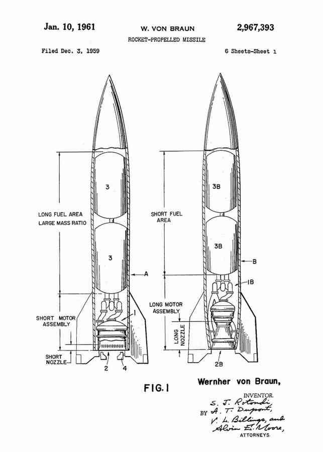 Patent Blueprint wernher von braun rocket propelled missile 4 A4 Photo Print