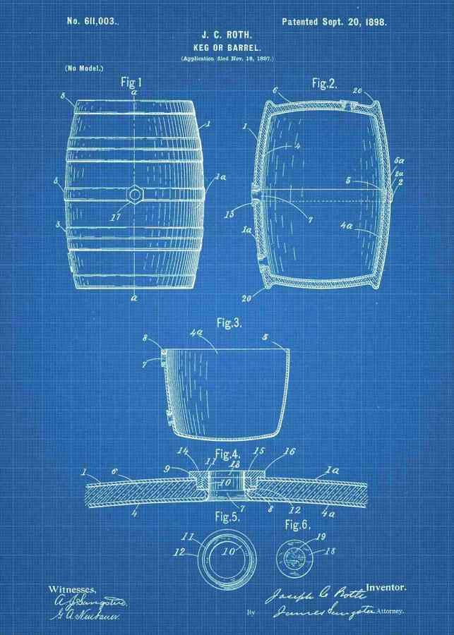 Patent Blueprint wine barrel 3 A4 Photo Print
