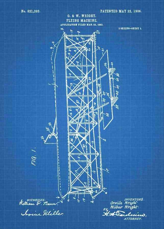 Patent Blueprint wright brothers first plane 3 A4 Photo Print