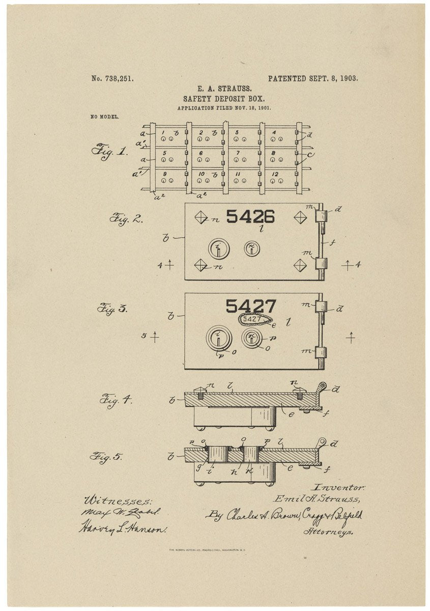 Patent for a Safety Deposit Box A4 Photo Print