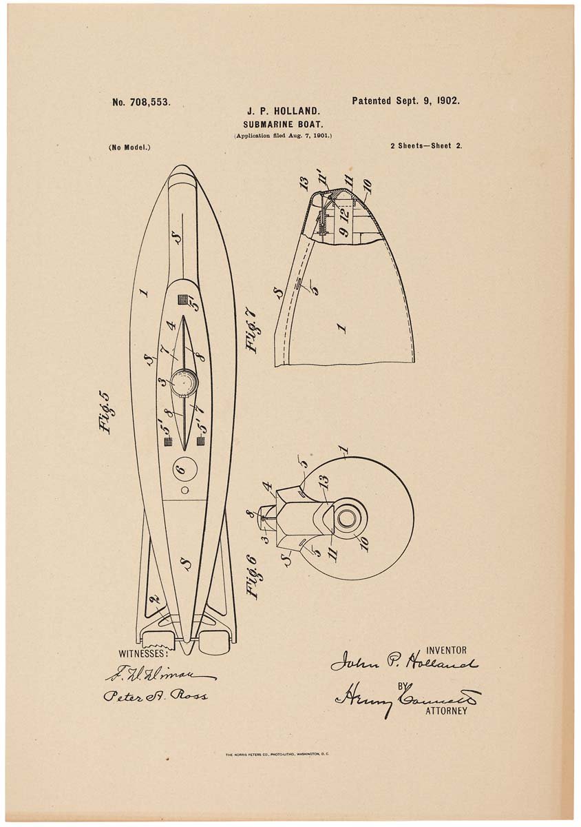Patent for a Submarine Boat A4 Photo Print