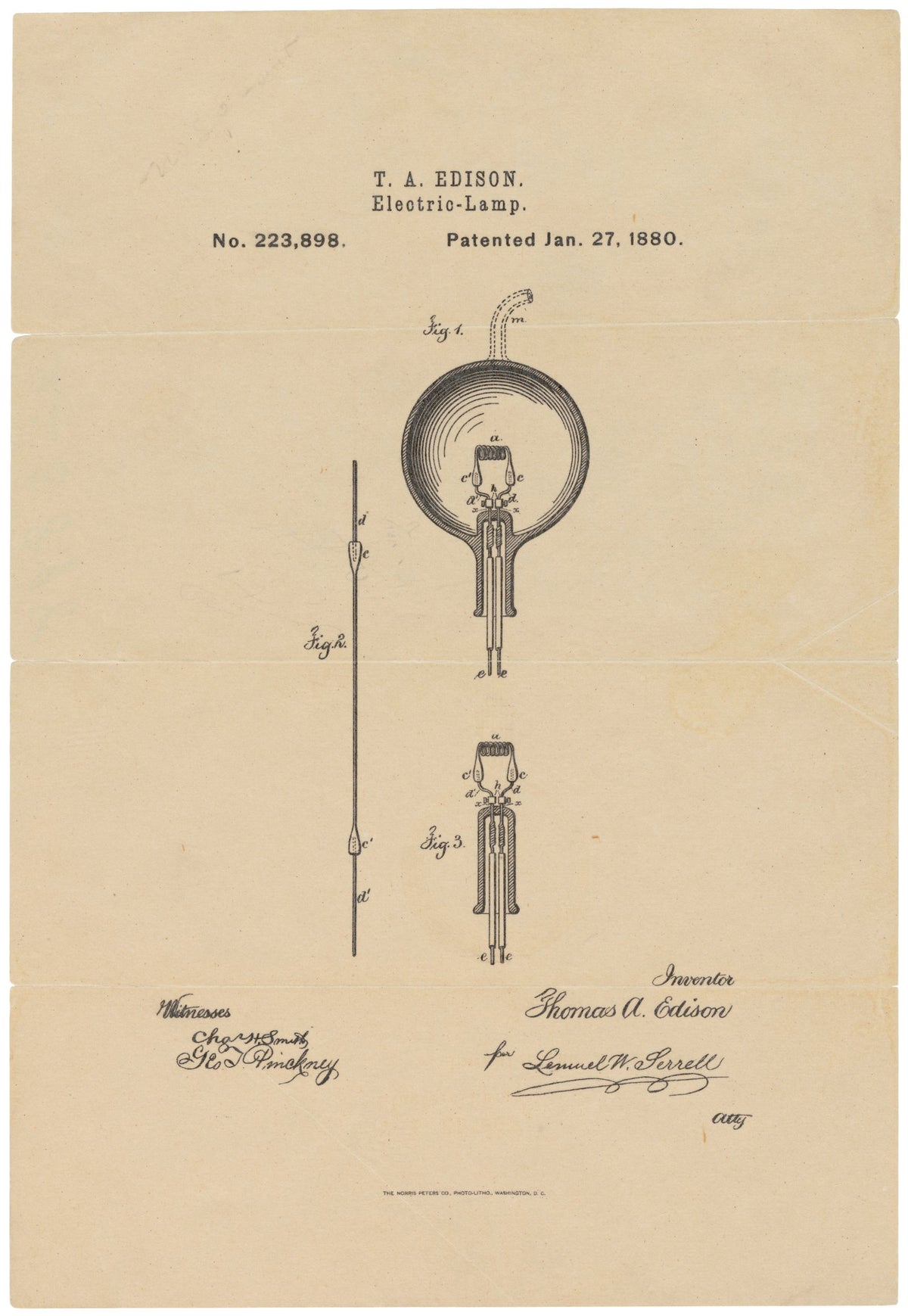 Patent for an Electric Lamp A4 Photo Print