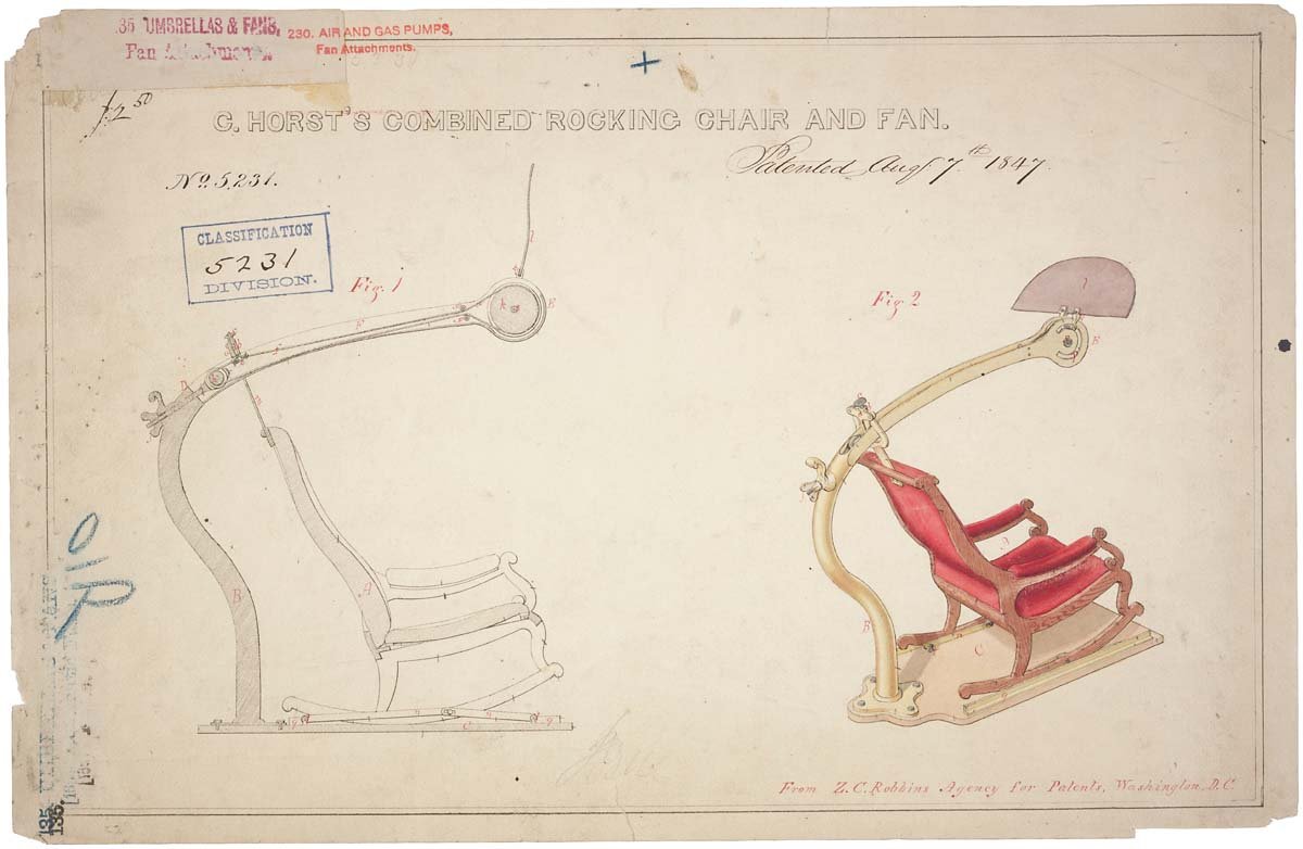 Patent of Rocking Chair and Fan A4 Photo Print