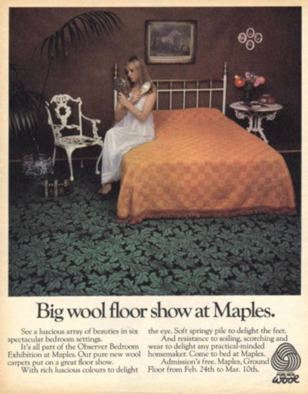 Patterned Carpet Bedspread 1960s Vintage Retro Advert