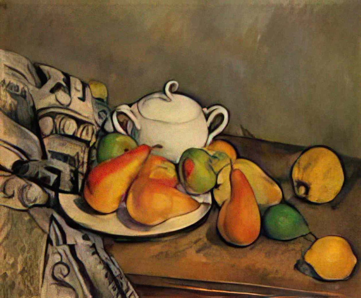 Paul Cezanne sugarbowl pears and tablecloth Art A4 Photo Print