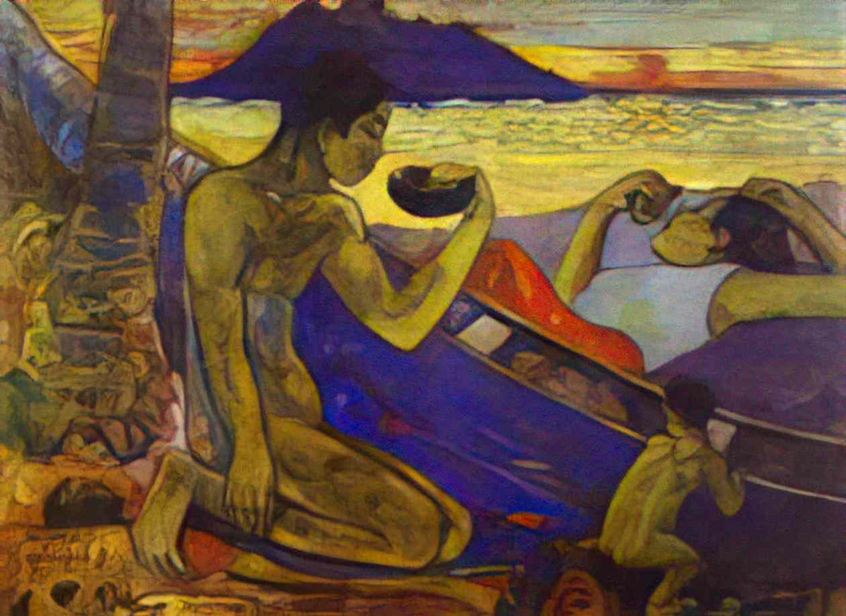 Paul Gauguin a canoe tahitian family 1896 Art A4 Photo Print