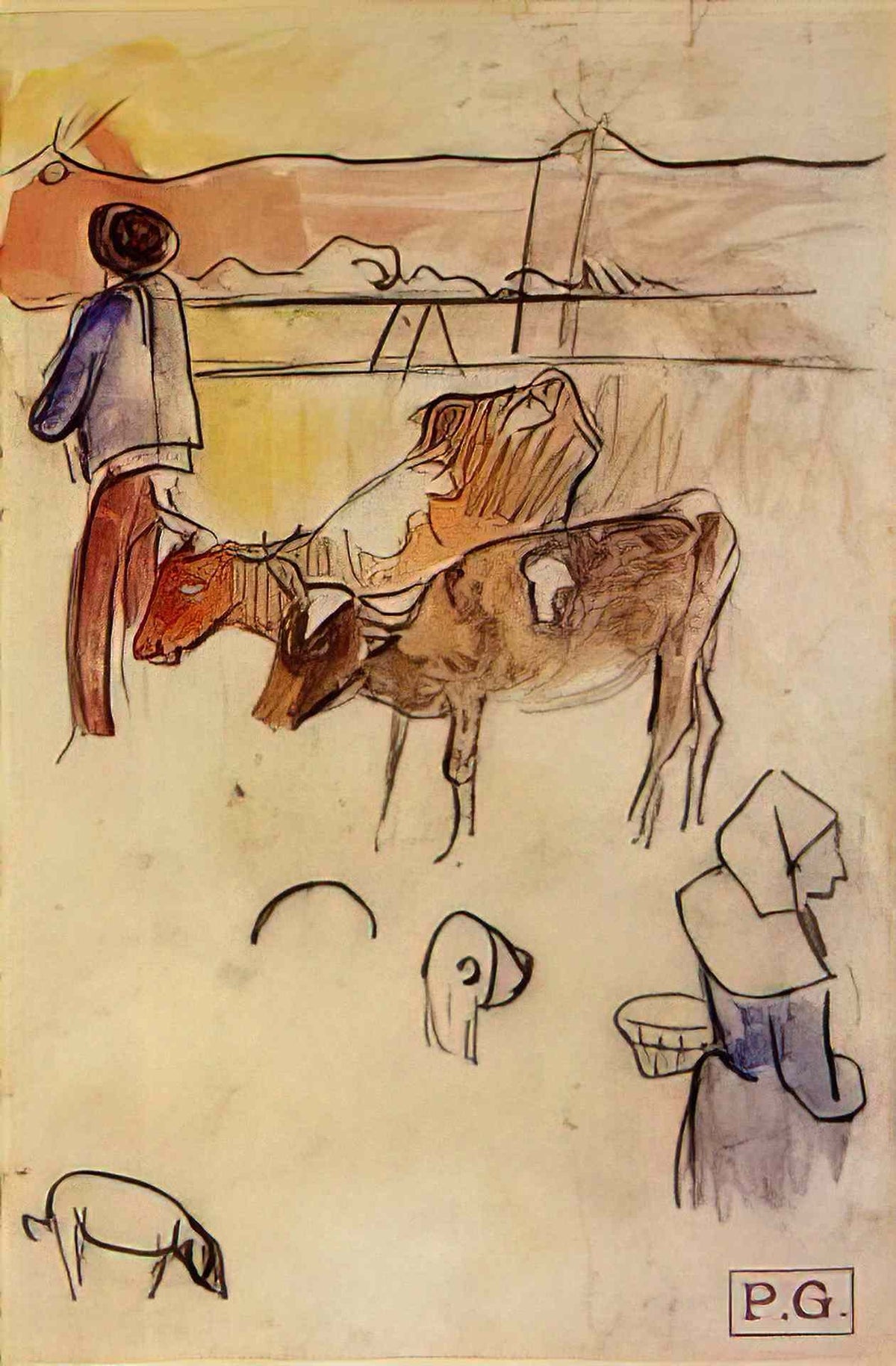 Paul Gauguin bretons and cows 1889 Art A4 Photo Print