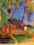 Paul Gauguin hut under the coconut palms Art A4 Photo Print