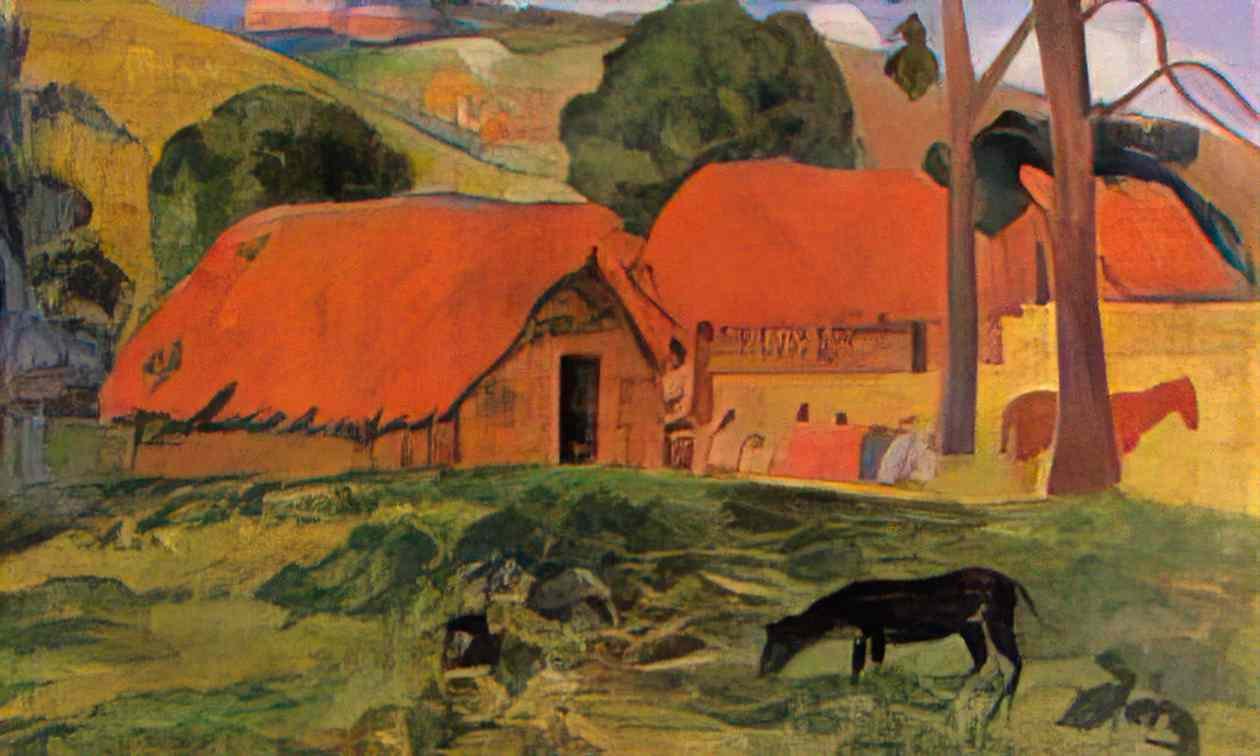 Paul Gauguin the three huts Art A4 Photo Print