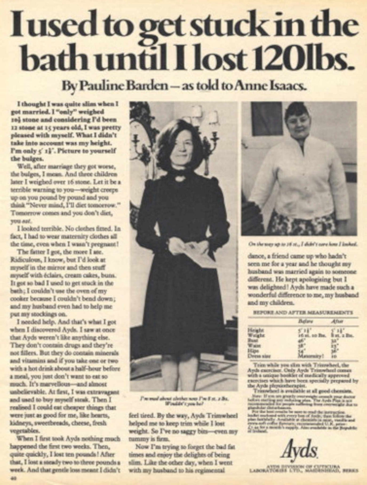 Pauline Isaacs Weightloss 1970s Vintage Retro Advert