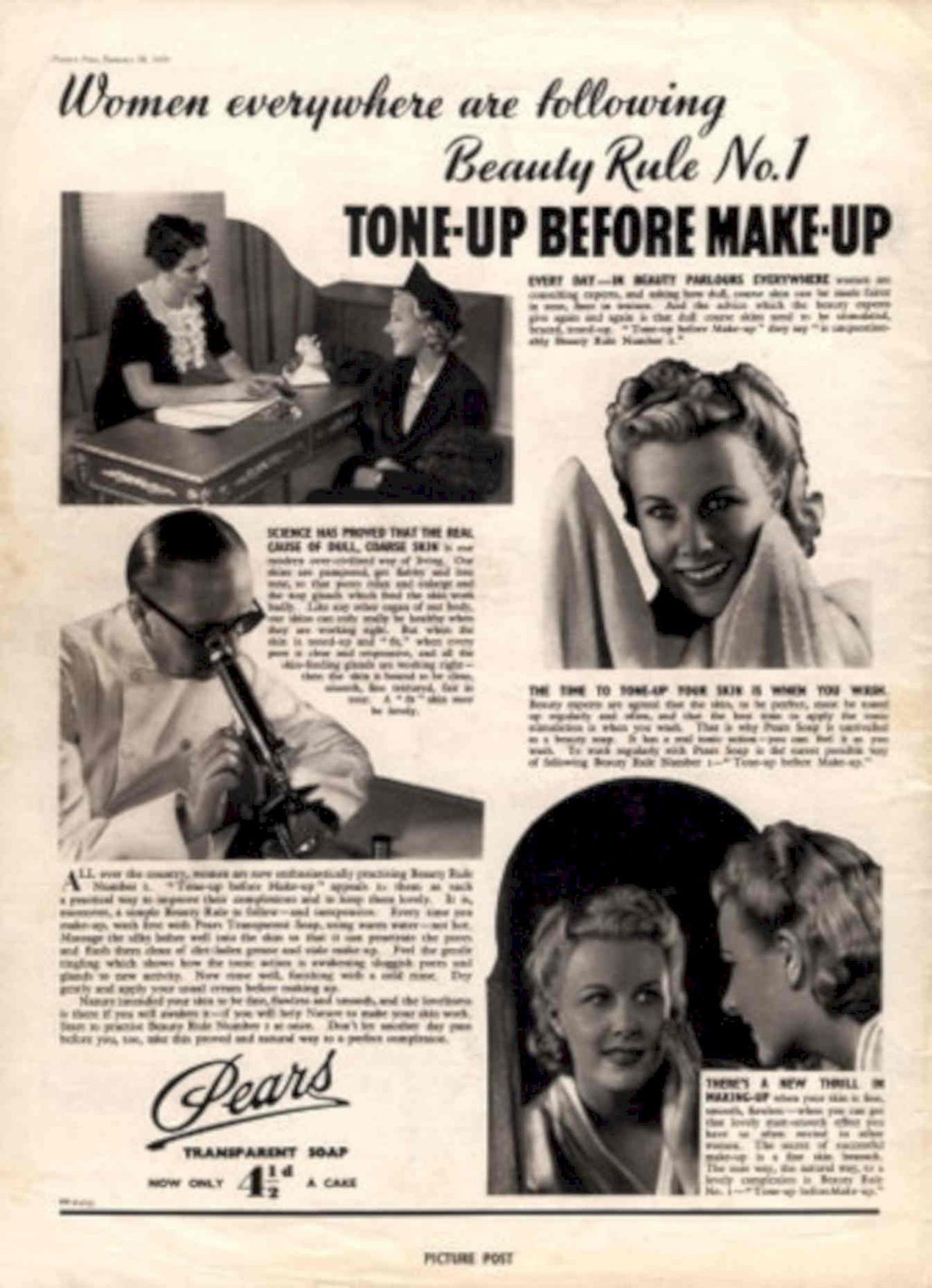 Pears Soap Women 1930s Vintage Retro Advert Poster