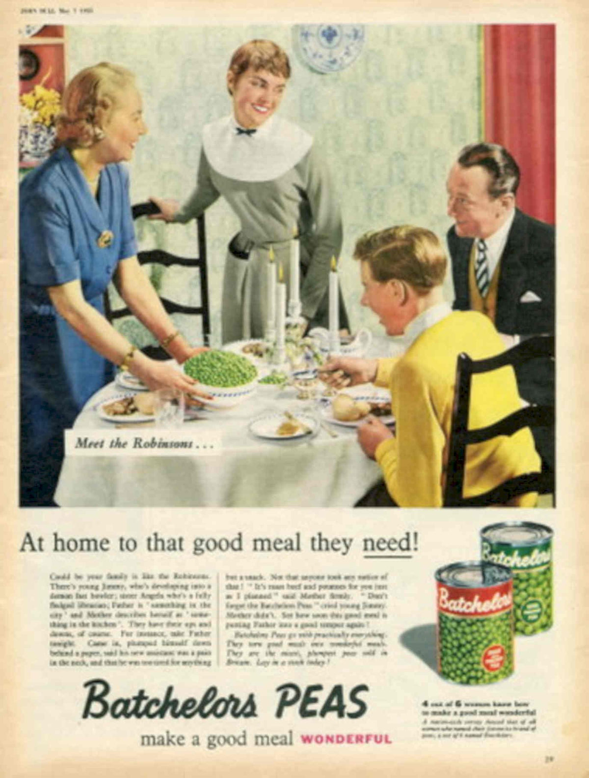 Peas Robinsons Meal 1940s Vintage Retro Advert Poster