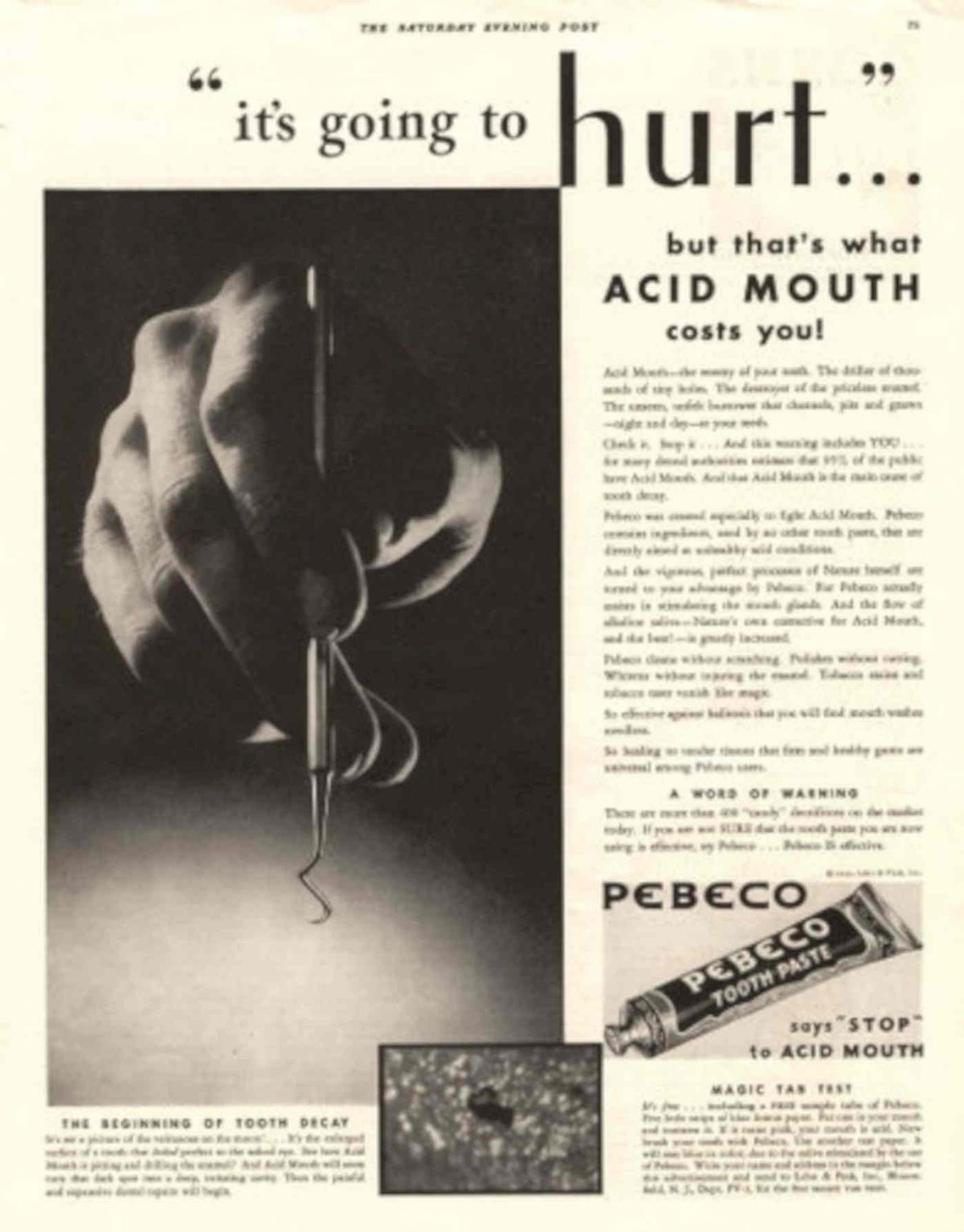 Pebeco Toothpaste Probe 1930s Vintage Retro Advert Poster