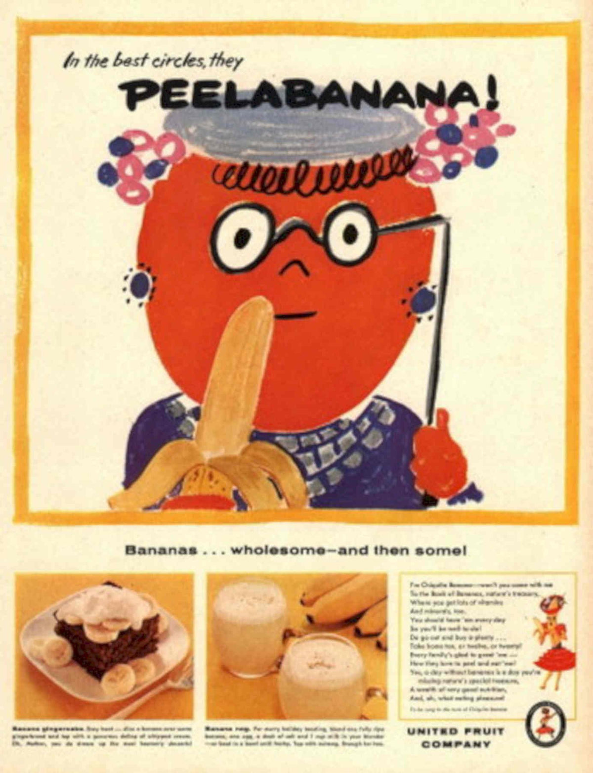 Peelabanana Banana Fruit 1950s Vintage Retro Advert Poster