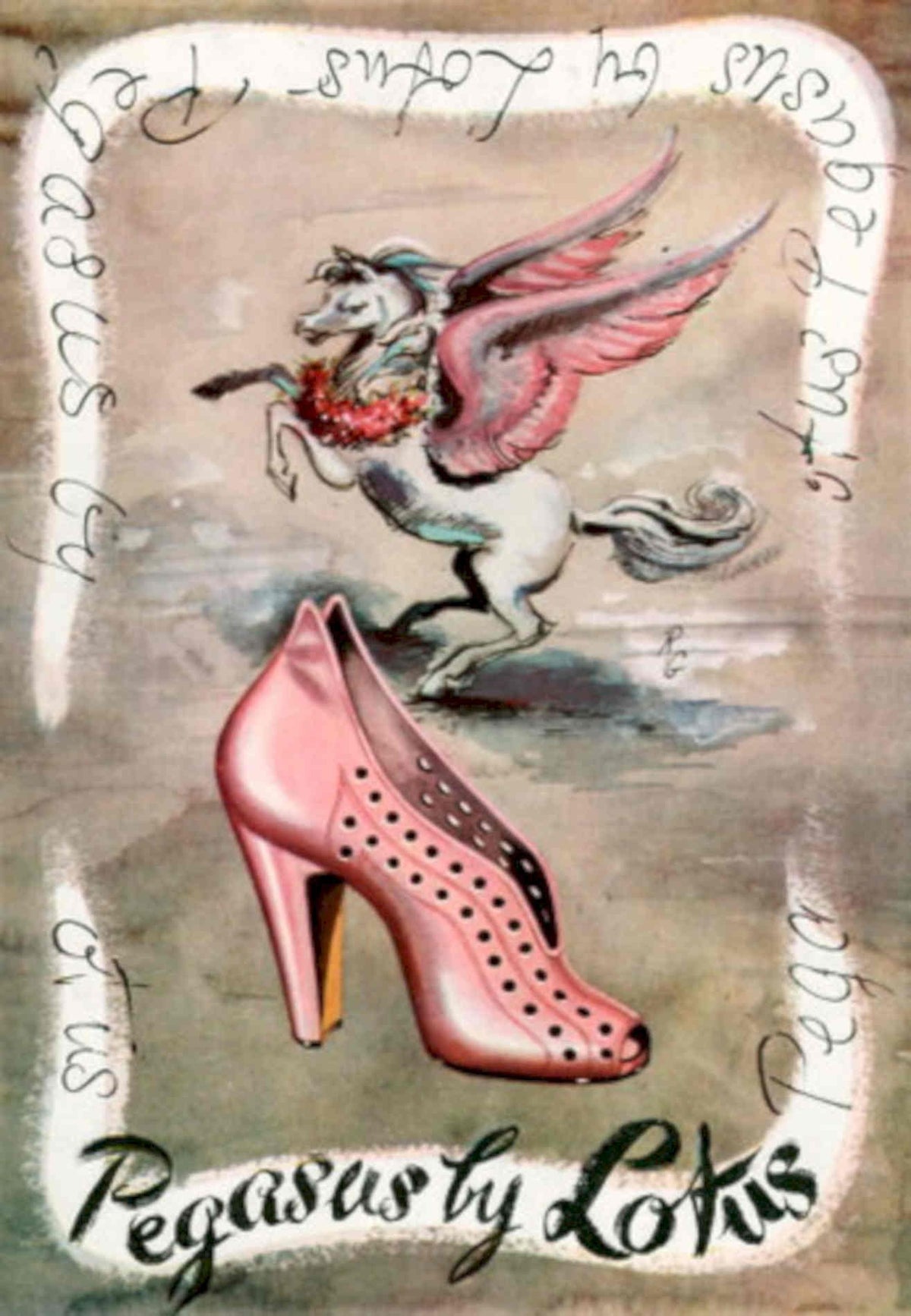 Pegasus Lotus Shoes 1940s Vintage Retro Advert Poster