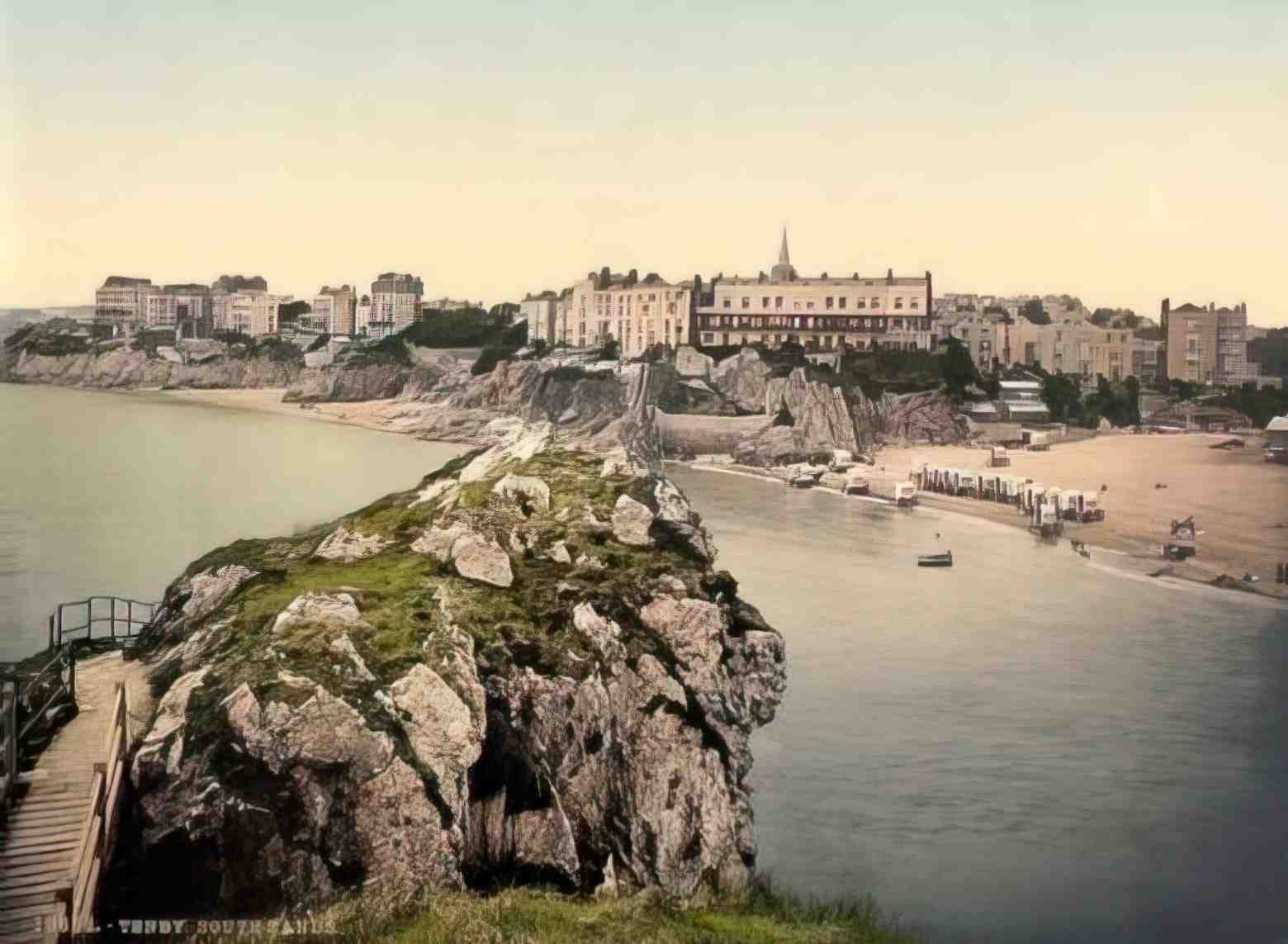 Pembrokeshire Tenby South Sands Vintage A4 Photo Print