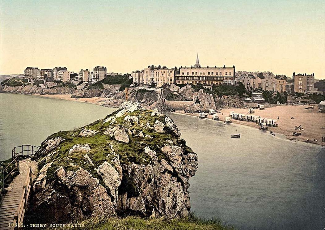 Pembrokeshire Tenby South Sands vintage old A4 Photo Print