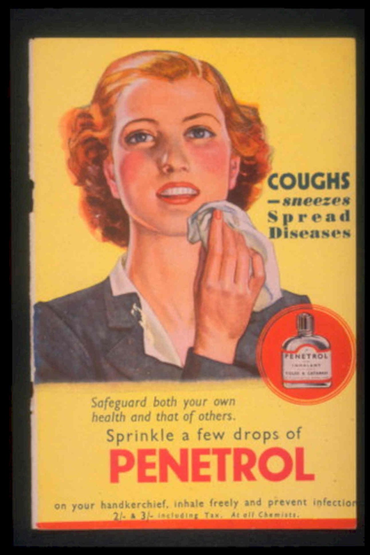 Penetrol Cough Sneezes 1940s Vintage Retro Advert Poster