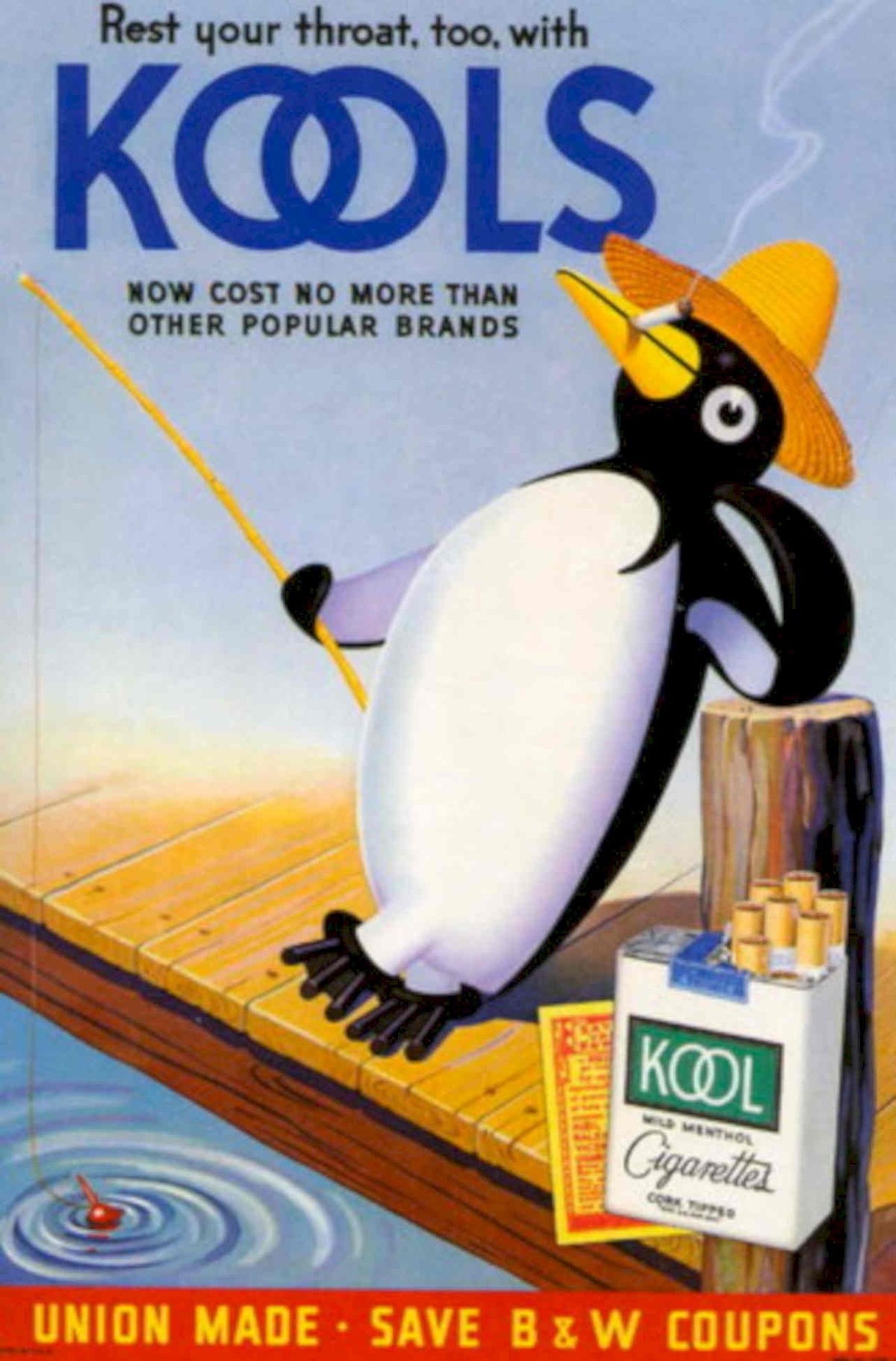 Penguin Fishing Kools 1940s Vintage Retro Advert Poster