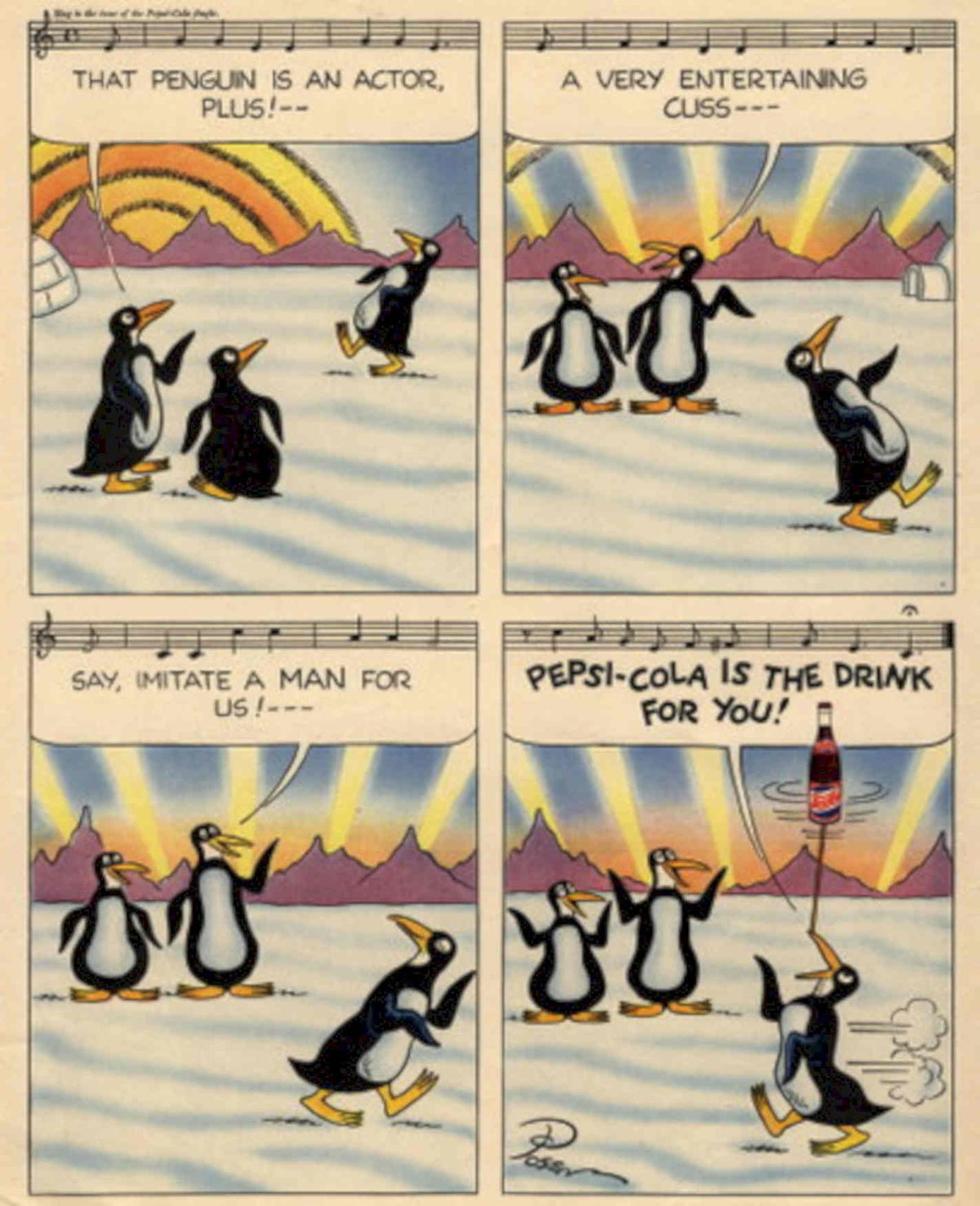Penguin Pepsi Comic 1940s Vintage Retro Advert Poster