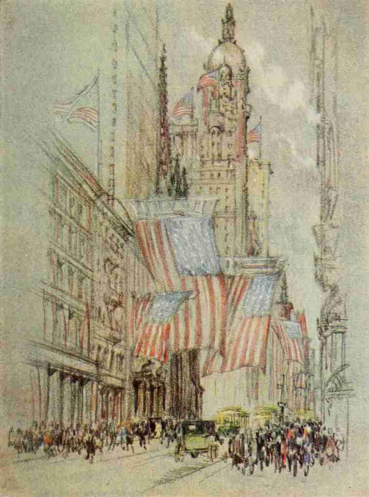 Pennell Joseph 1857 1926 The New New York 1909 Lower Broadway Election time A4 Photo Print