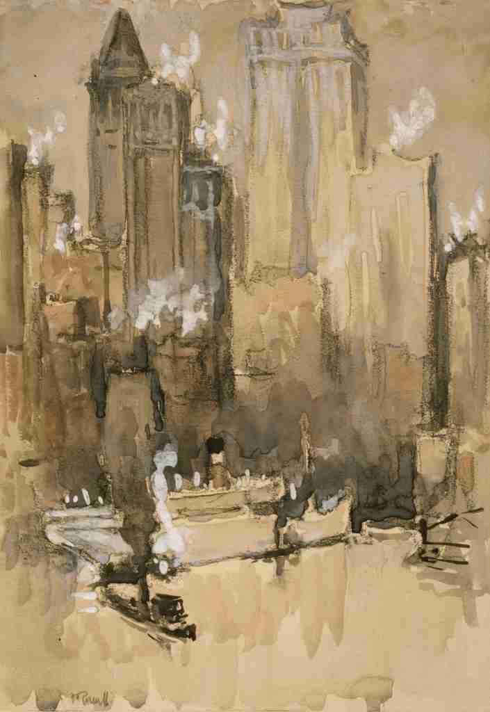 Pennell Joseph 1857 1926 Watercolour c1921 26 Fruit boat or New York from our Brooklyn flat A4 Photo Print