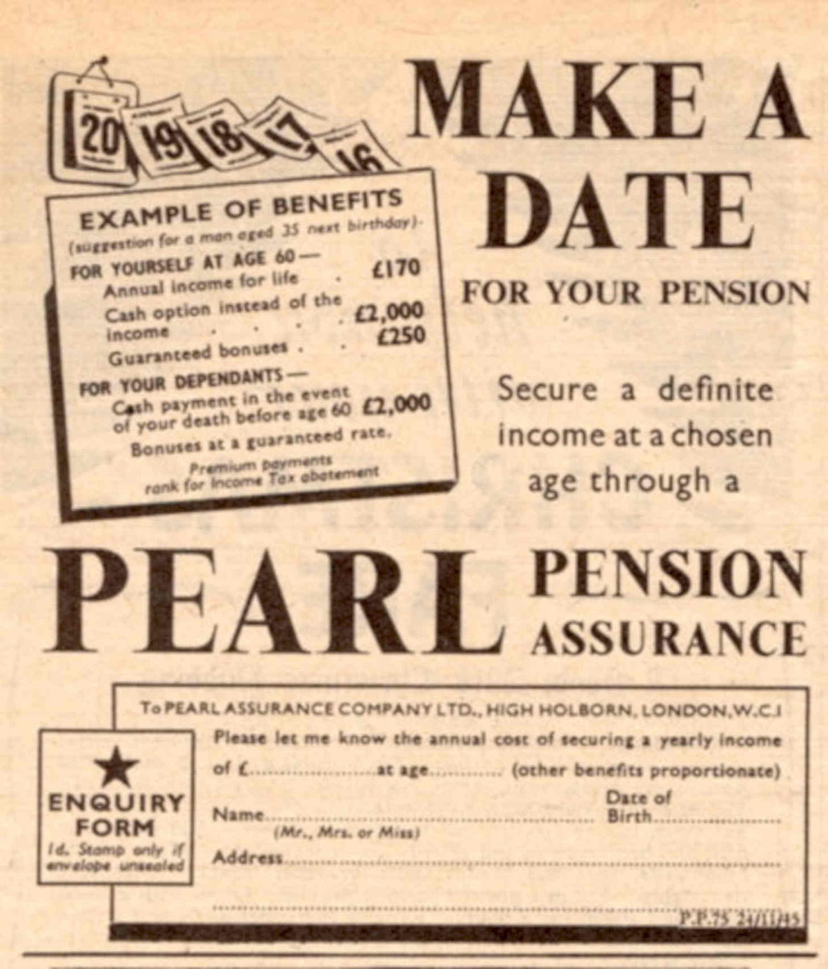 Pension Assurance 1958 1950s Vintage Retro Advert Poster
