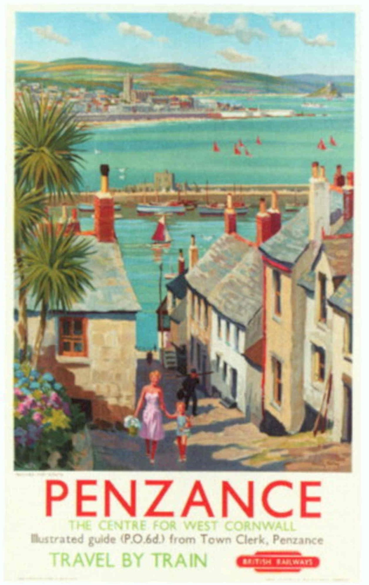Penzance Coast Travel 1950s Vintage Retro Advert Poster