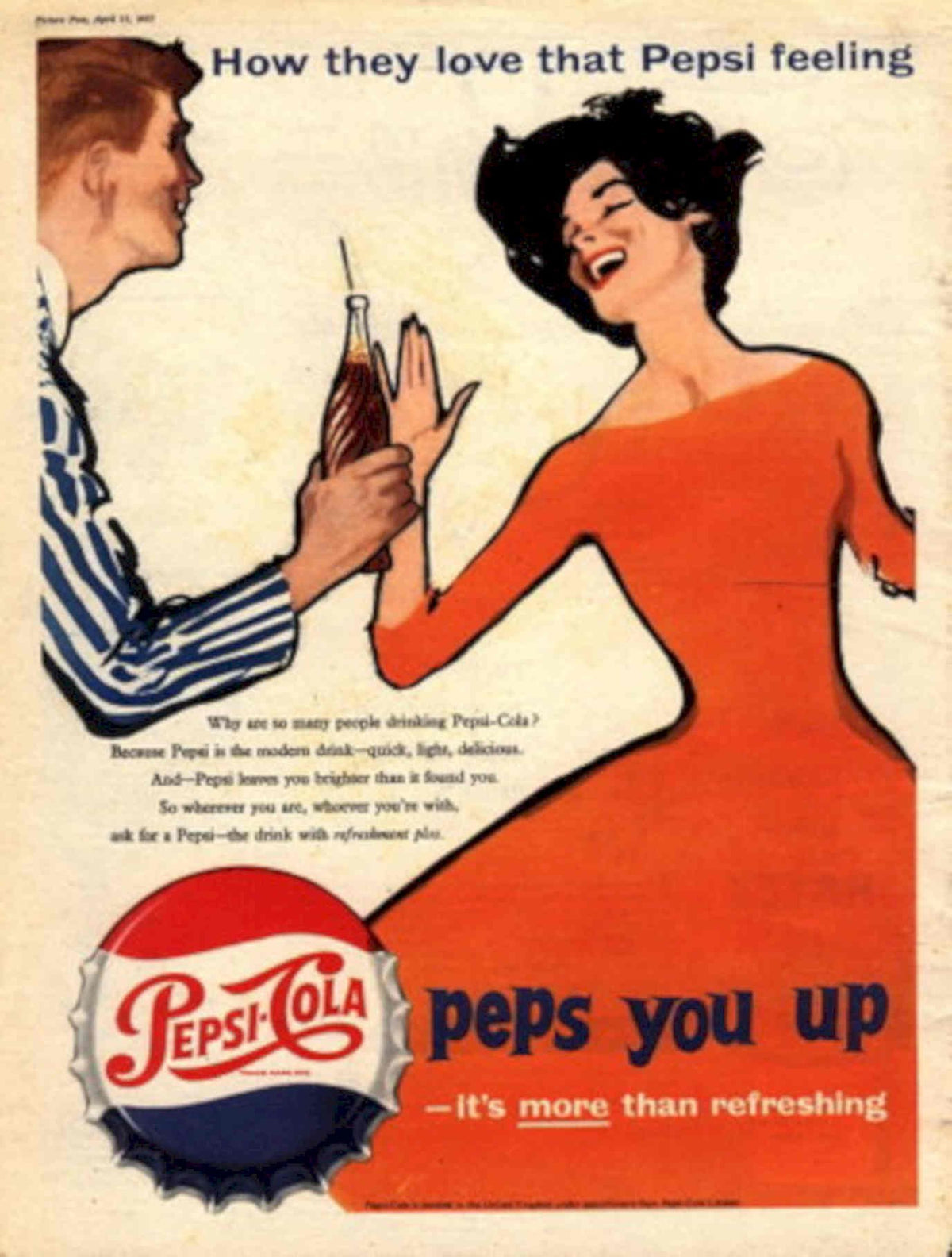 Pepsi Bottle Feeling 1950s Vintage Retro Advert Poster
