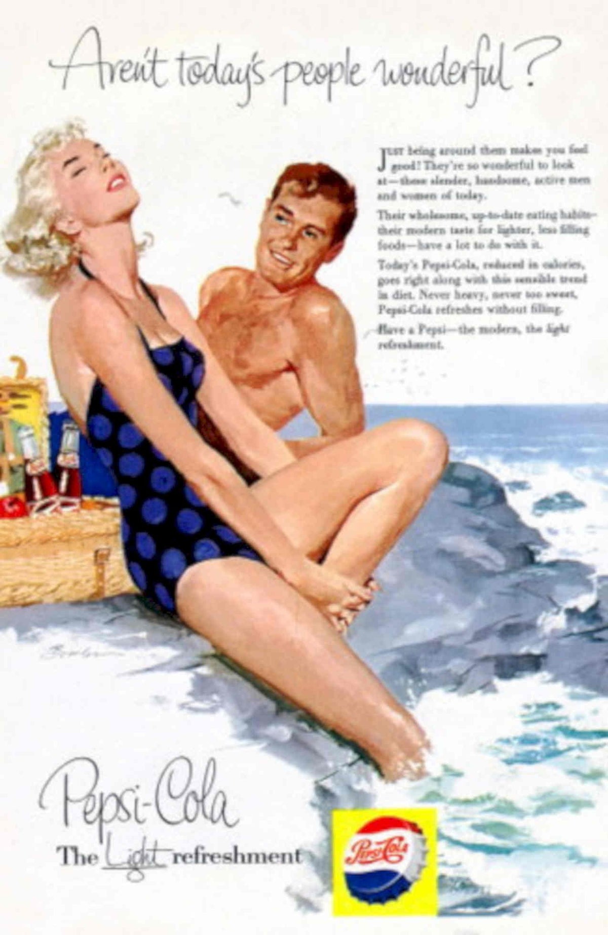 Pepsi Couple Beach 1950s Vintage Retro Advert Poster