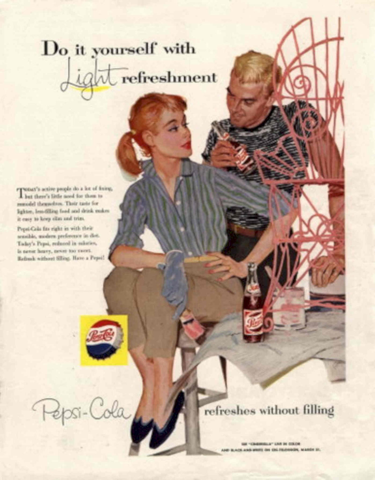 Pepsi Couple Chairs 1950s Vintage Retro Advert Poster