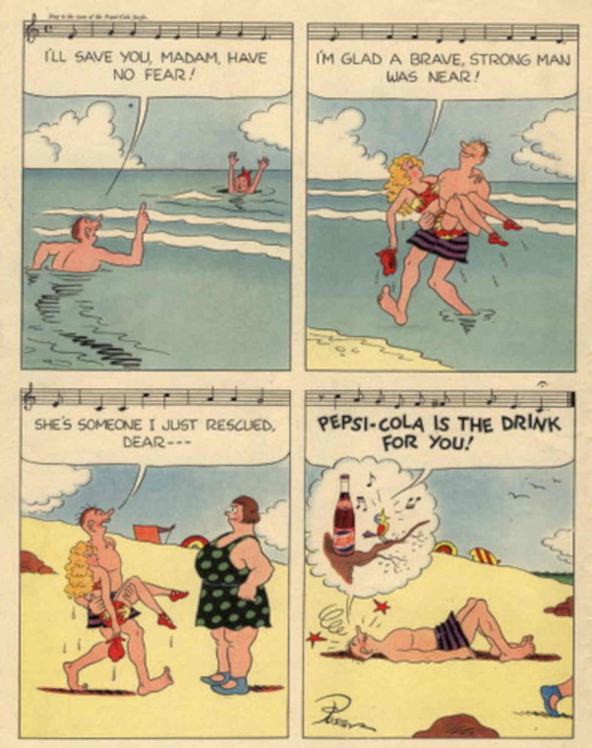 Pepsi Rescue Beach 1940s Vintage Retro Advert Poster