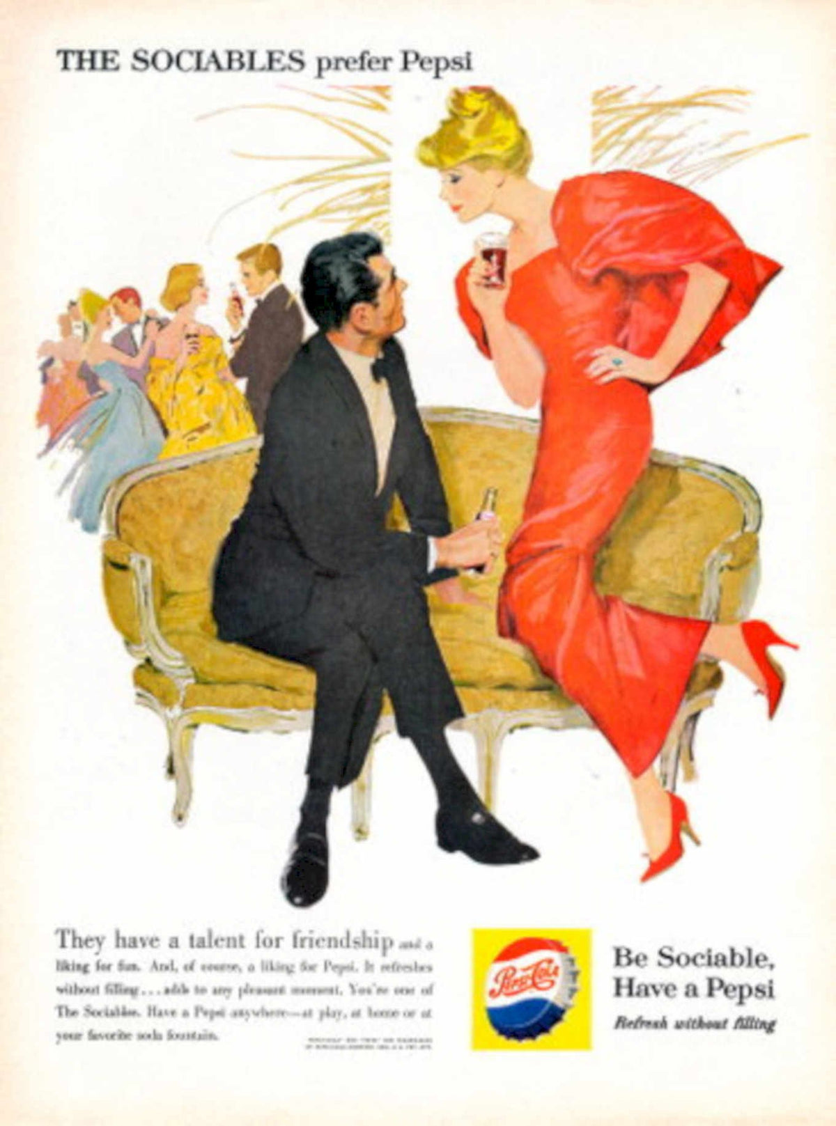 Pepsi Sociables Couch 1960s Vintage Retro Advert