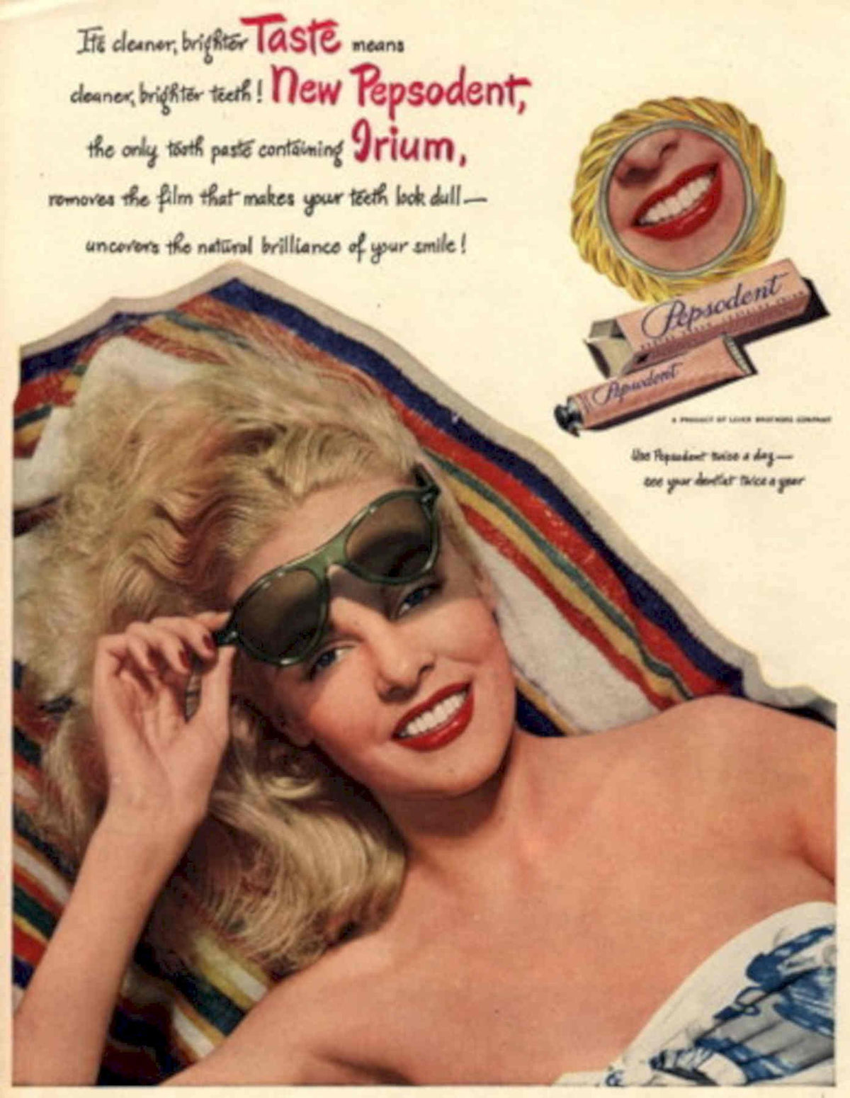 Pepsident Beach Woman 1940s Vintage Retro Advert Poster