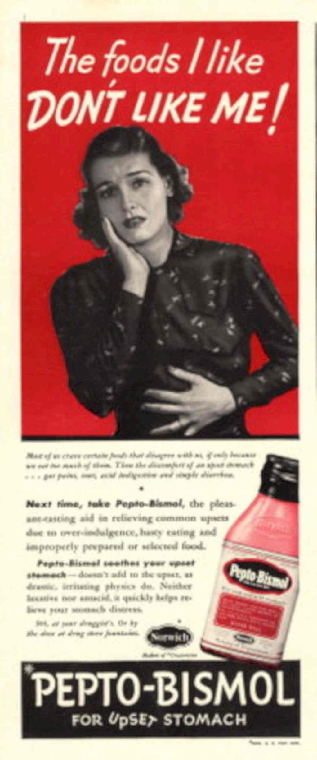 Pepto Bismol Norwich 1940s Vintage Retro Advert Poster