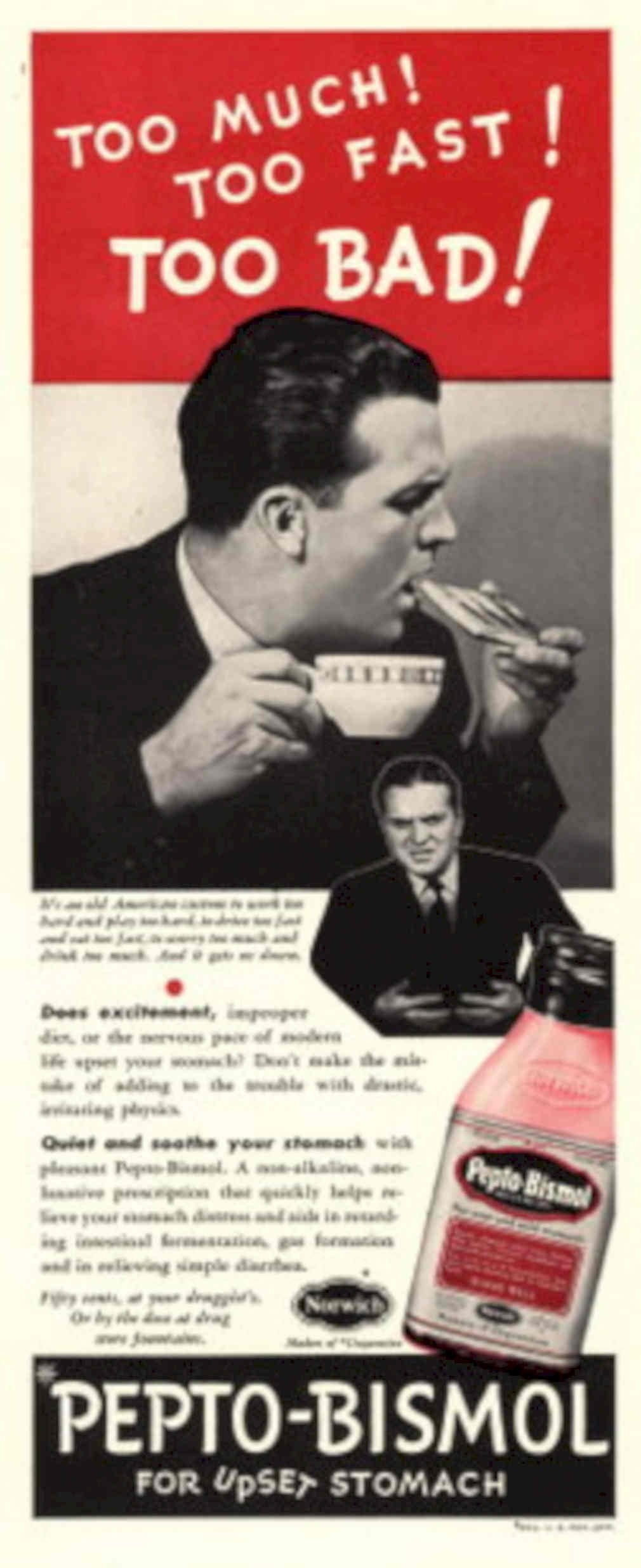 Pepto Bismol Upset 1940s Vintage Retro Advert Poster