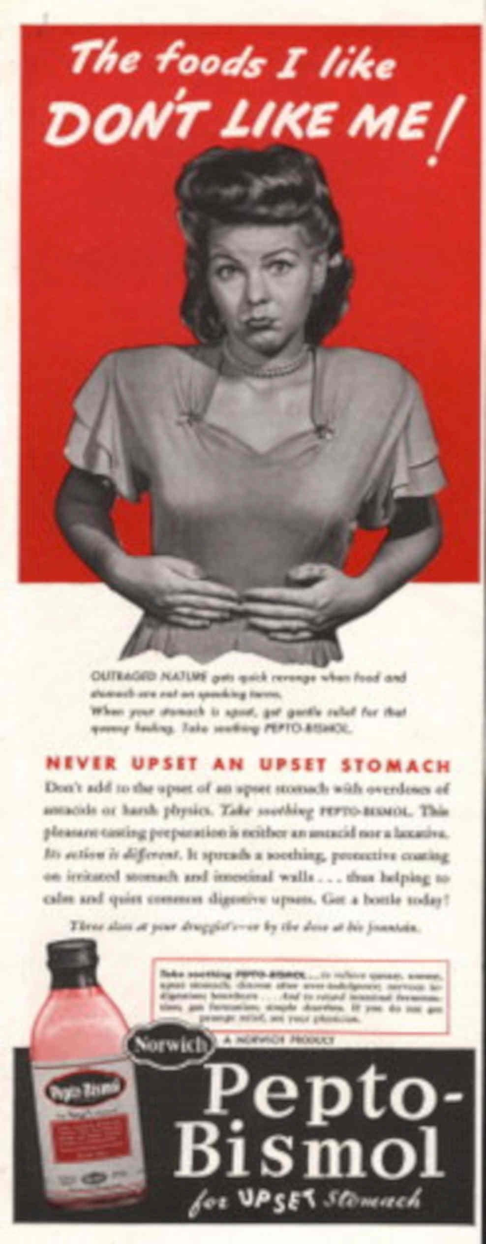 Pepto Bismol Woman 1940s Vintage Retro Advert Poster