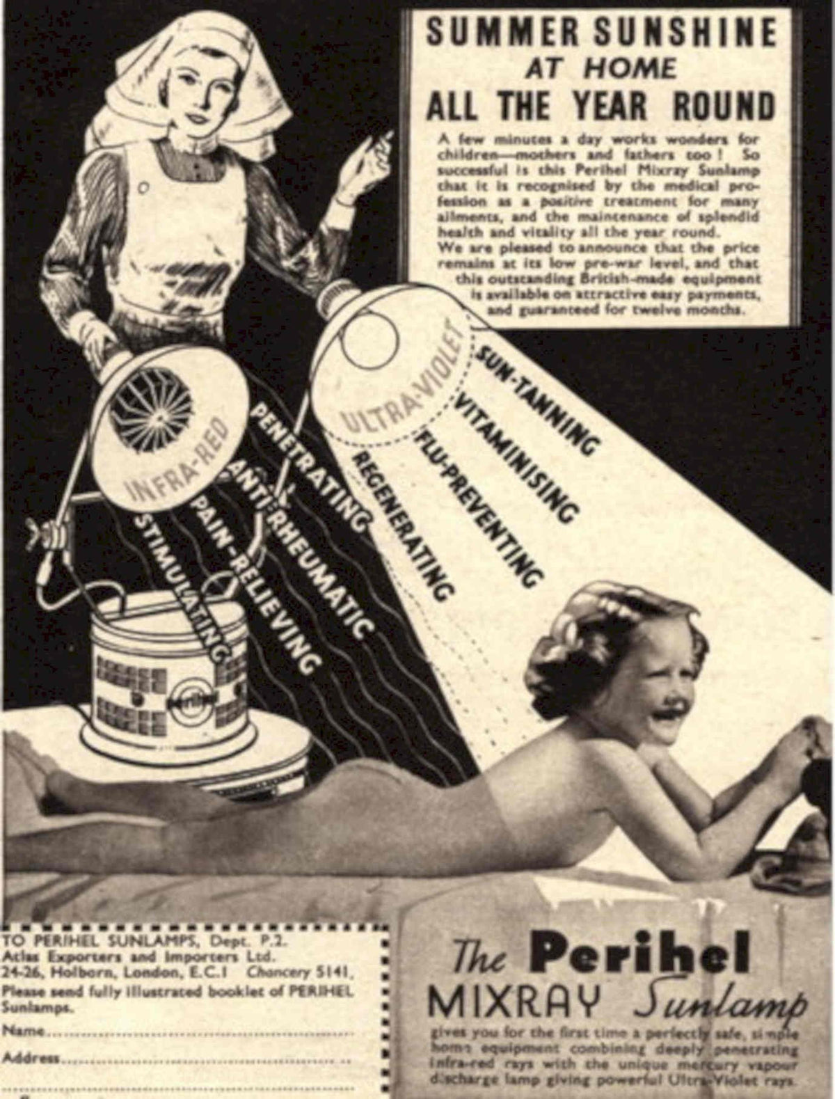 Perihiel Mixray Sunlamp 1930s Vintage Retro Advert Poster
