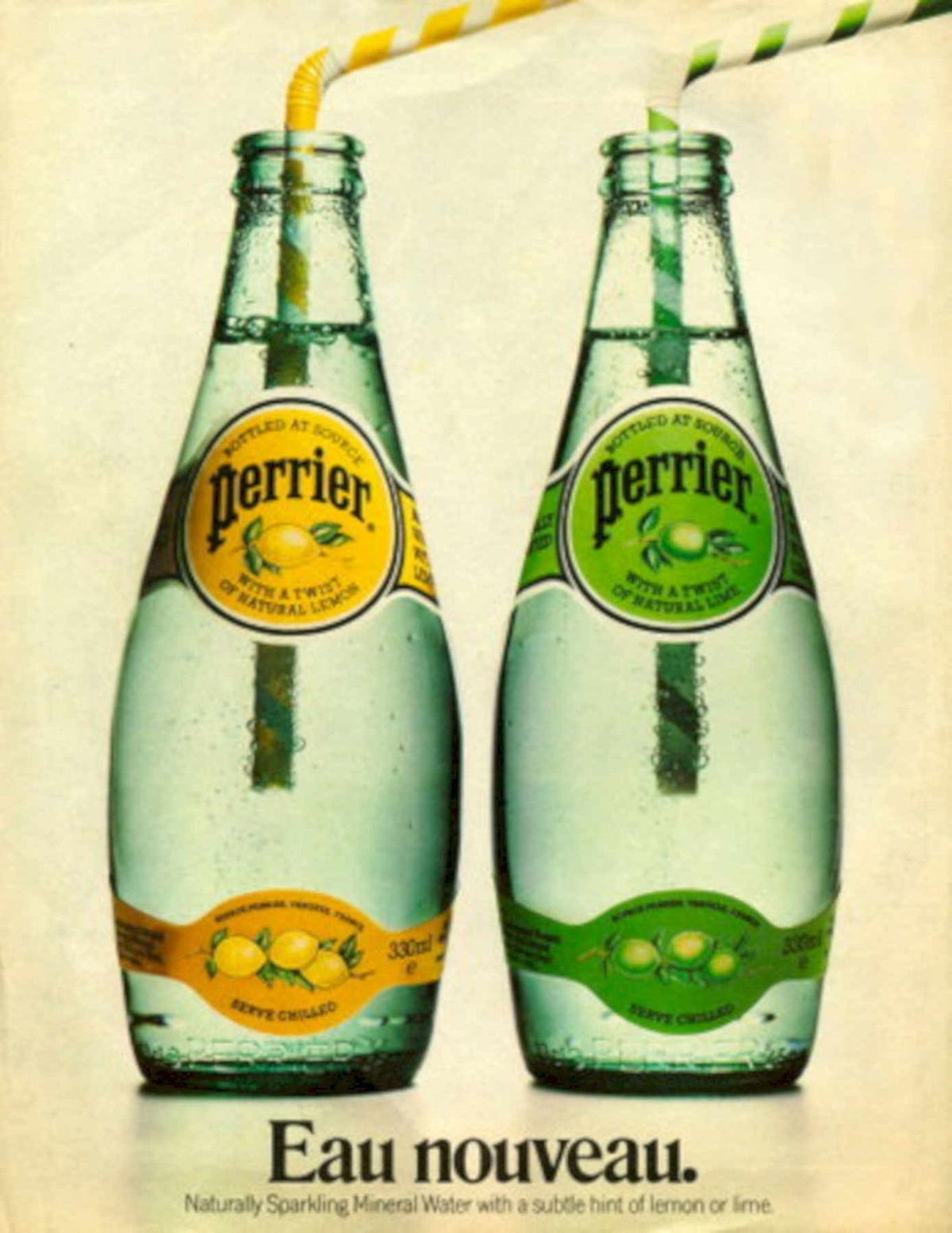 Perrier Water Bottles 1970s Vintage Retro Advert
