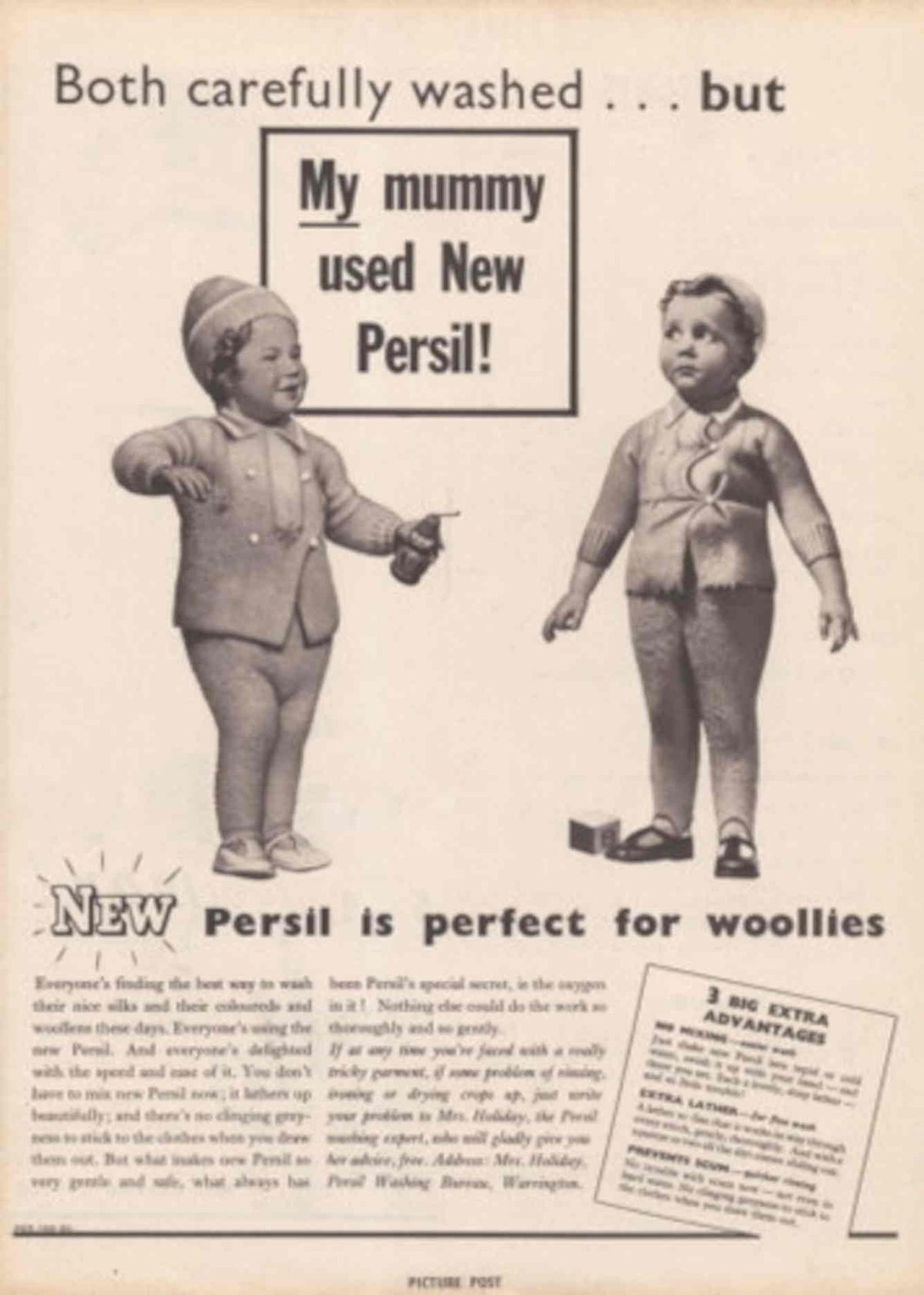 Persil Woolies Children 1940s Vintage Retro Advert Poster
