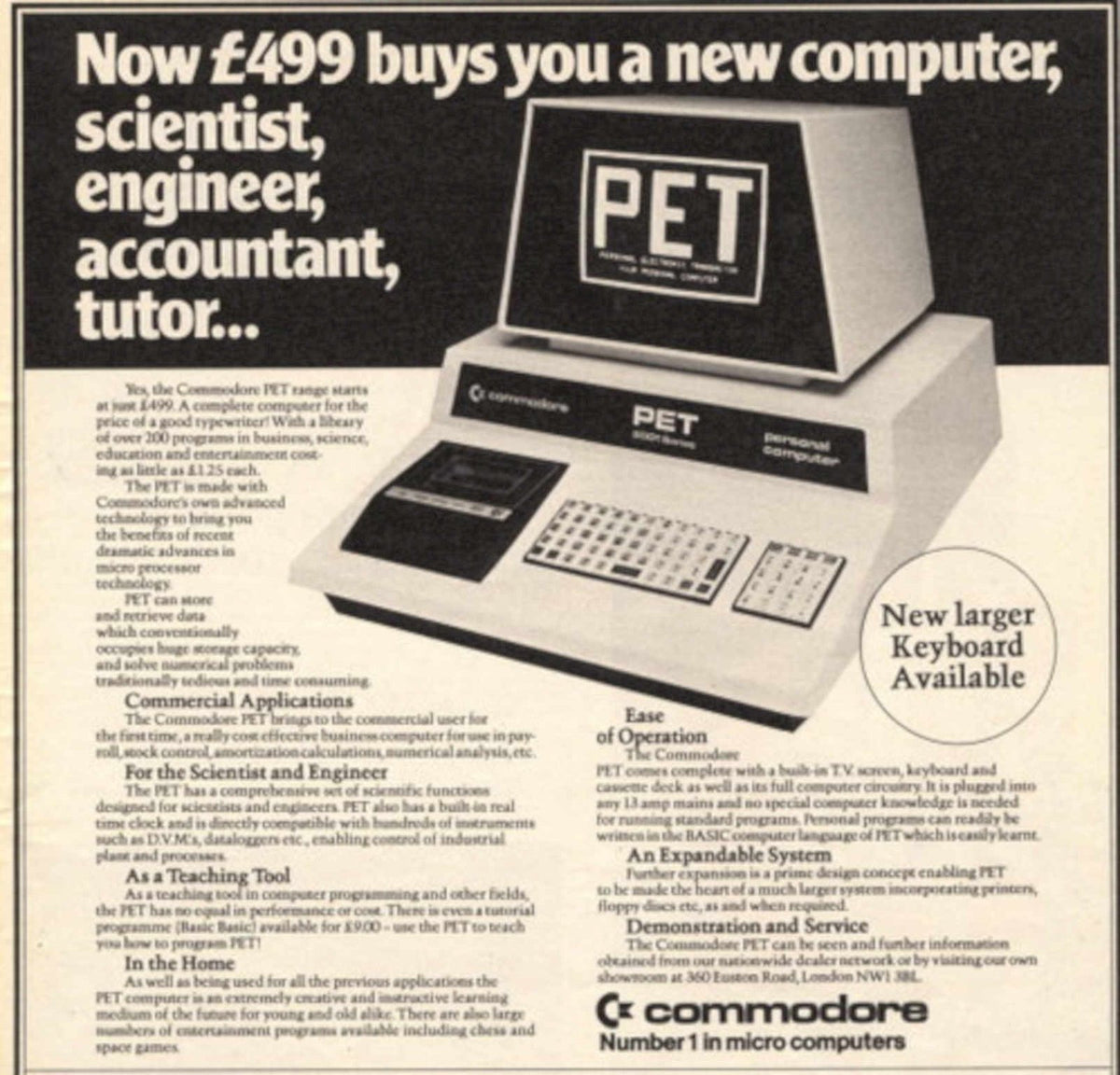 Pet Computer Keyboard 1970s Vintage Retro Advert