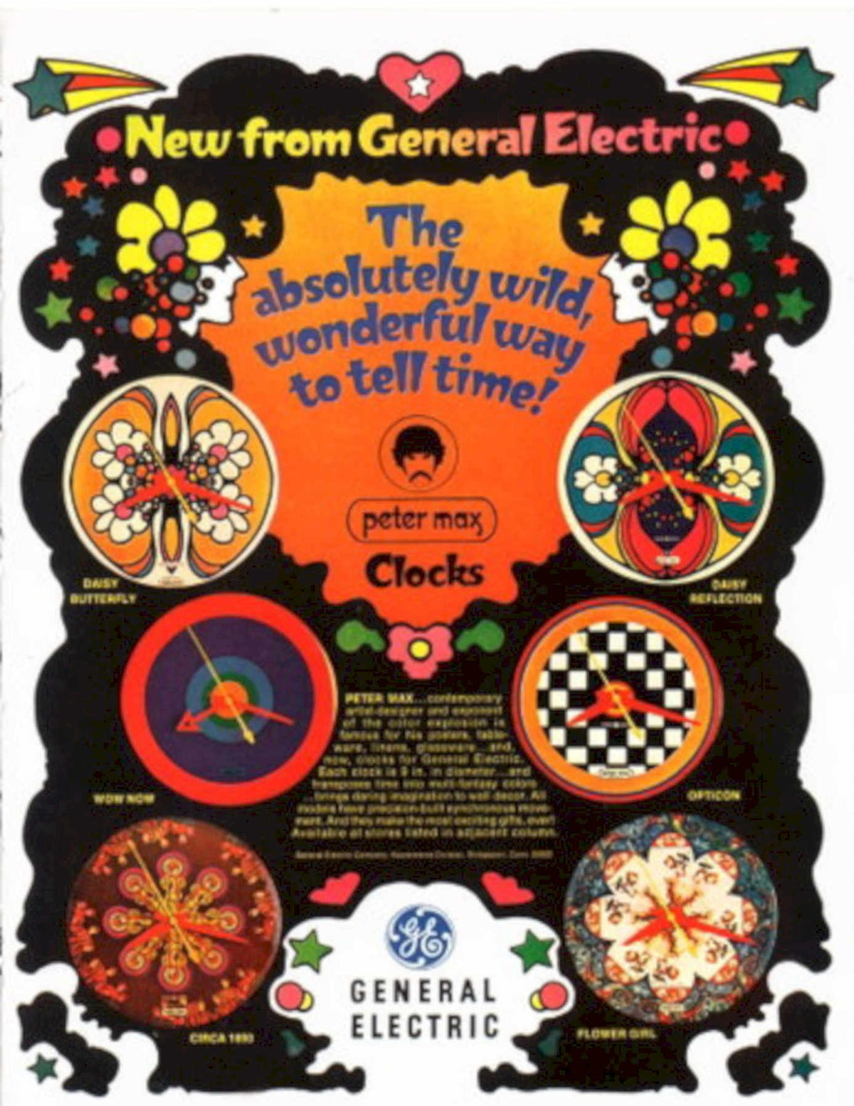 Peter Max Clocks 1960s Vintage Retro Advert
