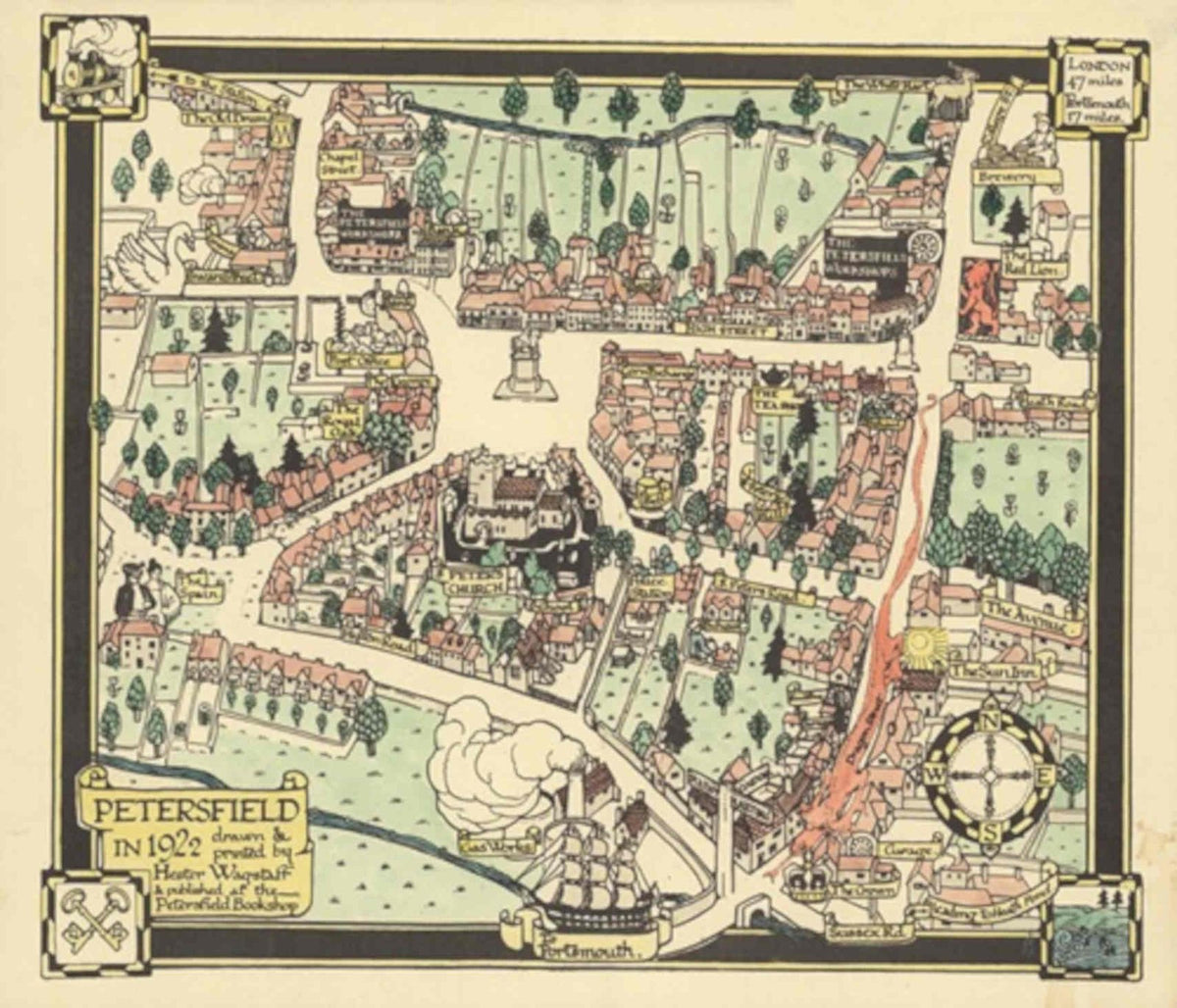 Petersfield Map 1922 Vintage Retro Advert Poster