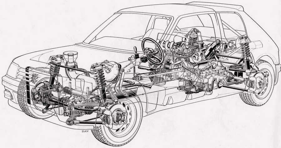 Peugeot 205 cutaway A4 Photo Print