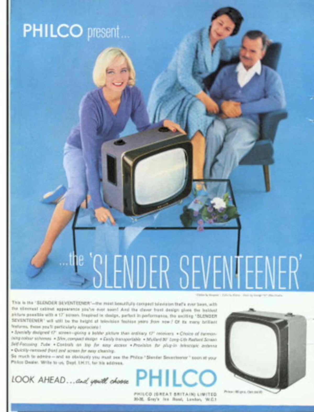 Philco Slender Seventeen 1950s Vintage Retro Advert Poster