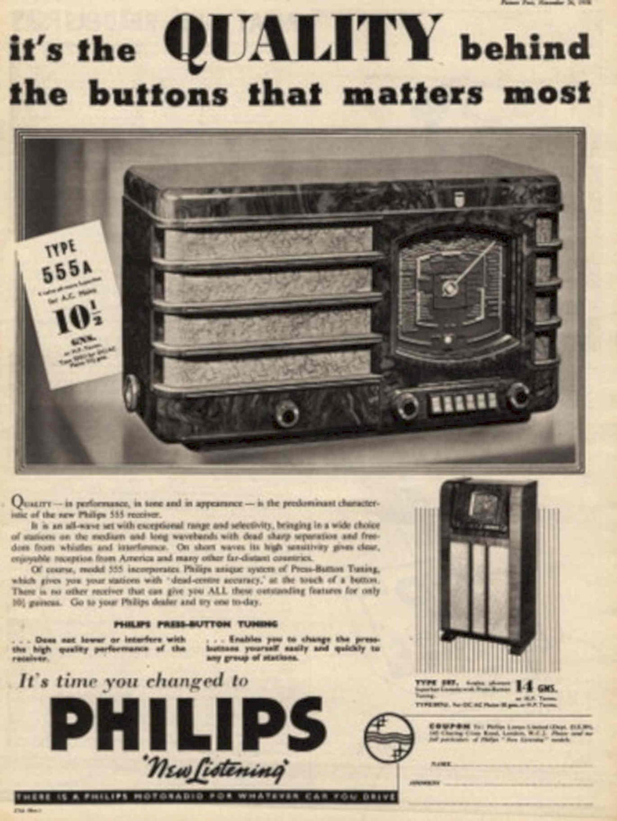 Philips 55a Radio 1930s Vintage Retro Advert Poster