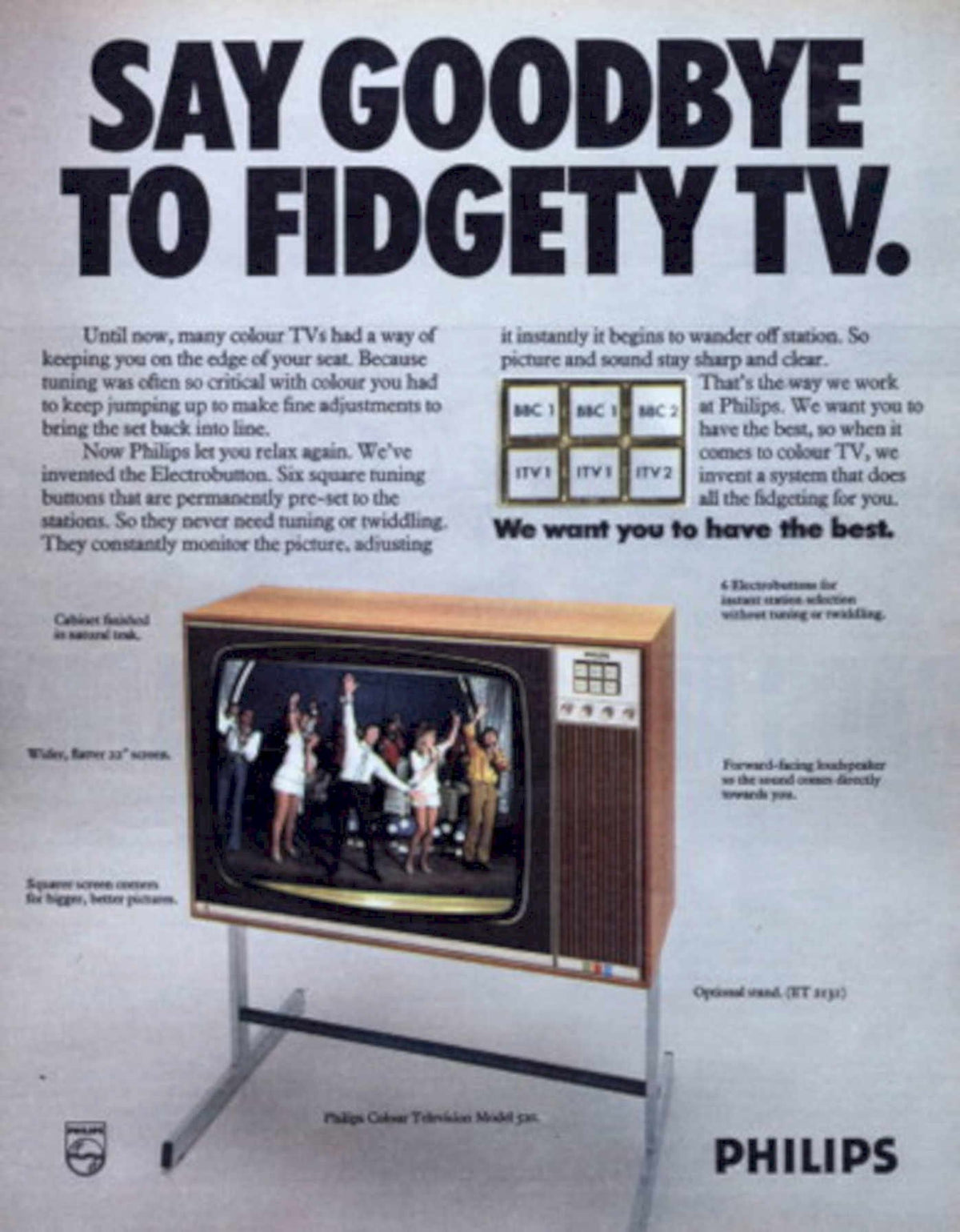 Philips Colour Tv 1960s Vintage Retro Advert