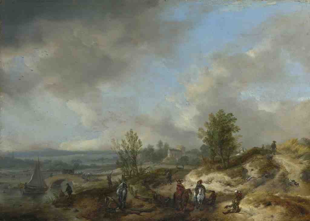 Philips Wouwermans A Dune Landscape with a River and Many Figures A4 Photo Print