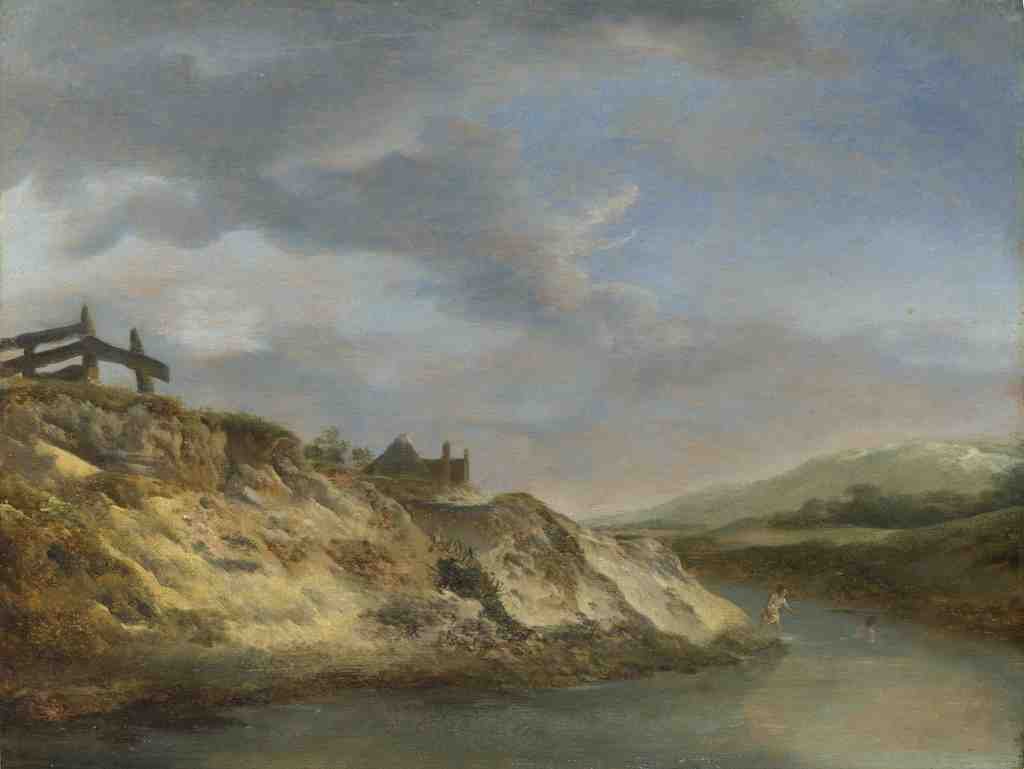 Philips Wouwermans A Stream in the Dunes, with Two Bathers A4 Photo Print